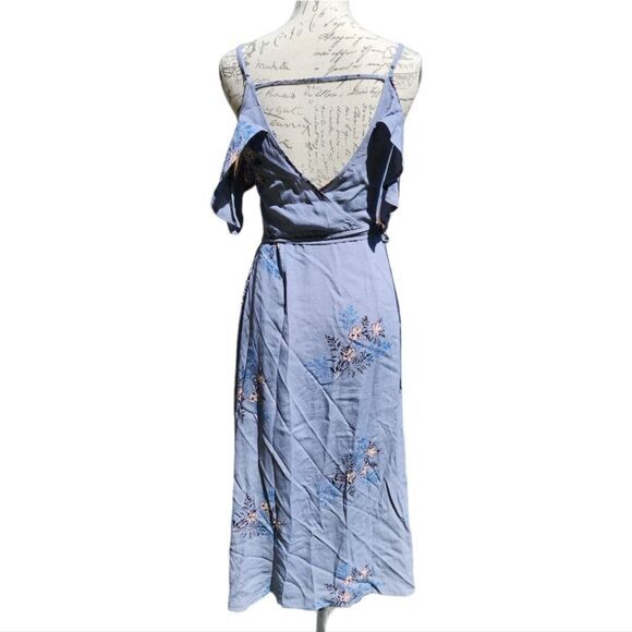 ASTR the label Womens Gwyn Floral Print Cold Shoulder Midi Dress Size Small Blue - Picture 6 of 11